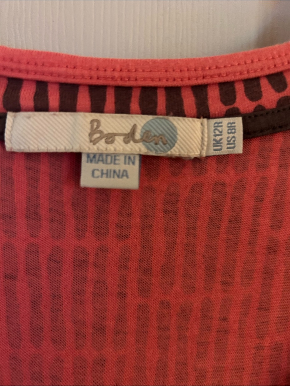 Boden Coral-Pattern Mini Dress in Coral and Brown